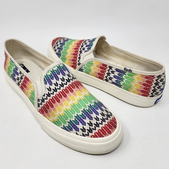 Keds Sneakers Women 10 Double Decker Fair Isle Canvas Slip-On Rainbow Arrows - Picture 2 of 11